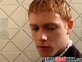 Euro twink Iori Serrano sucks cock coupled with banging at urinals