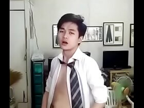 Cute Chinese Twink Strips Down and Cums